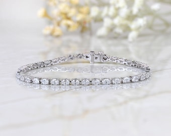 Pulsera de tenis ovalada con diamante cultivado en laboratorio: oro blanco de 14 quilates, 3,50 quilates.