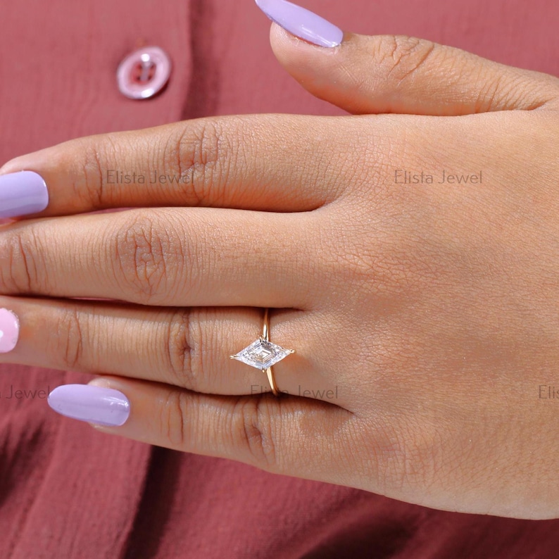 Kite Cut Lab Diamond Engagement Ring: 10K Yellow Gold Solitaire