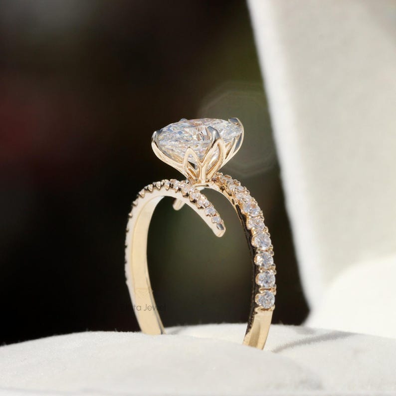 Custom Oval Diamond Engagement Ring: Compass Prongs, Bypass Shank, IGI Certified