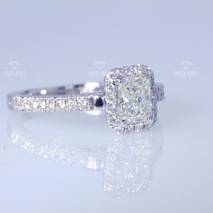 Radiant Cut Ring Lab Grown Diamond Engagement 14K Yellow Gold Halo Wedding Ring