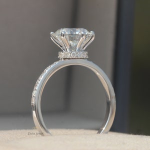 2.45CT Round Lab Diamond Engagement Ring: 18k White Gold Pave Collar Halo