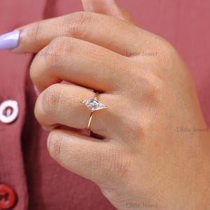 Kite Cut Lab Diamond Engagement Ring: 10K Yellow Gold Solitaire