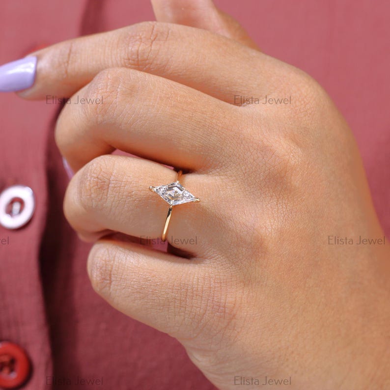 Kite Cut Lab Diamond Engagement Ring: 10K Yellow Gold Solitaire