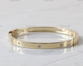 Bracciale rigido con diamanti creati in laboratorio: gioielli da donna in oro massiccio 14 carati