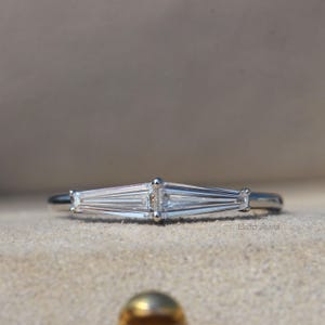 Tapered Baguette Cut Lab Grown Diamond Engagement Ring, 14K Solid White Gold Two Stone Unique CVD Diamond Ring, Anniversary Gift For Her