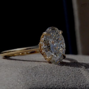 3 CT Oval Cut Lab Grown Diamond Engagement Ring, 14K Solid Gold Double Hidden Halo Wedding Ring, Oval Engagement Ring, IGI Certified Diamond