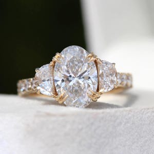 Oval-Cut Lab Grown Diamond Engagement Ring Made In 14k Solid Yellow Gold, Double Prong Set Diamond Hidden Halo Ring, Anniversary Gift