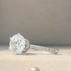2.45CT Round Lab Diamond Engagement Ring: 18k White Gold Pave Collar Halo