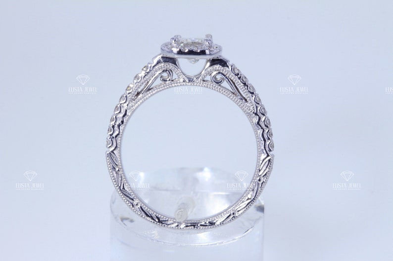 Radiant Cut Ring Lab Grown Diamond Engagement 14K Yellow Gold Halo Wedding Ring