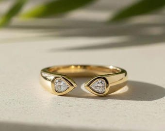 Pear Cut Lab-Grown Diamond Open Bypass Ring in 18K Yellow Gold Bezel Set