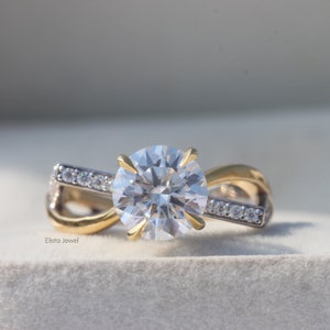 2CT Round Lab Grown Diamond Engagement Ring, 18k Solid Yellow Gold Unique CVD Diamond Wedding Proposal Ring, Certified Diamond Ring for Her