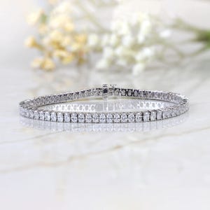 Oval-Cut Lab Grown Diamond Tennis Bracelet, 14K Solid White Gold CVD Diamond Bracelet, Wedding Bridal Jewelry, Gift For Her