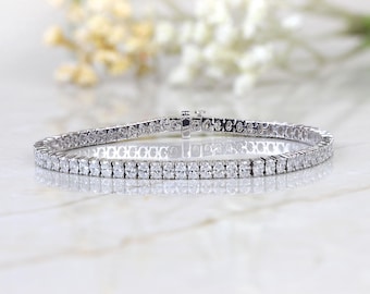 Oval Lab Grown Diamond Tennis Bracelet: 14K White Gold Bridal Jewelry