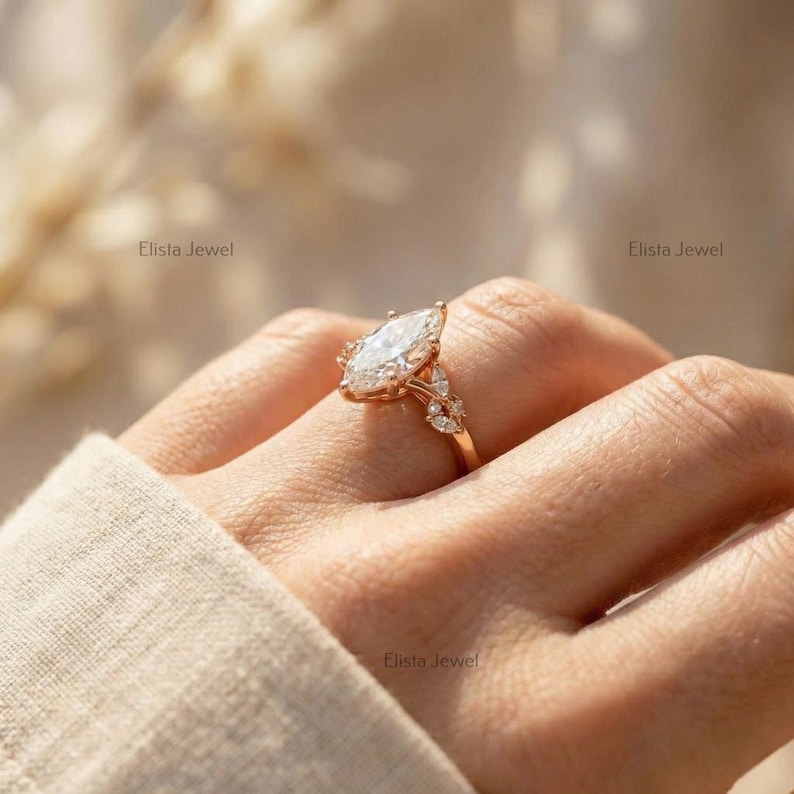 Marquise Lab Grown Diamond Split Shank Engagement Ring, 14K Rose Gold, IGI Certified