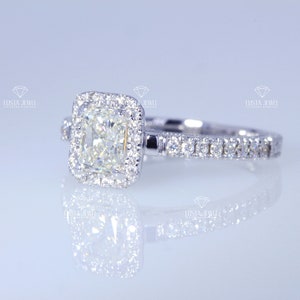 Radiant Cut Ring Lab Grown Diamond Engagement 14K Yellow Gold Halo Wedding Ring