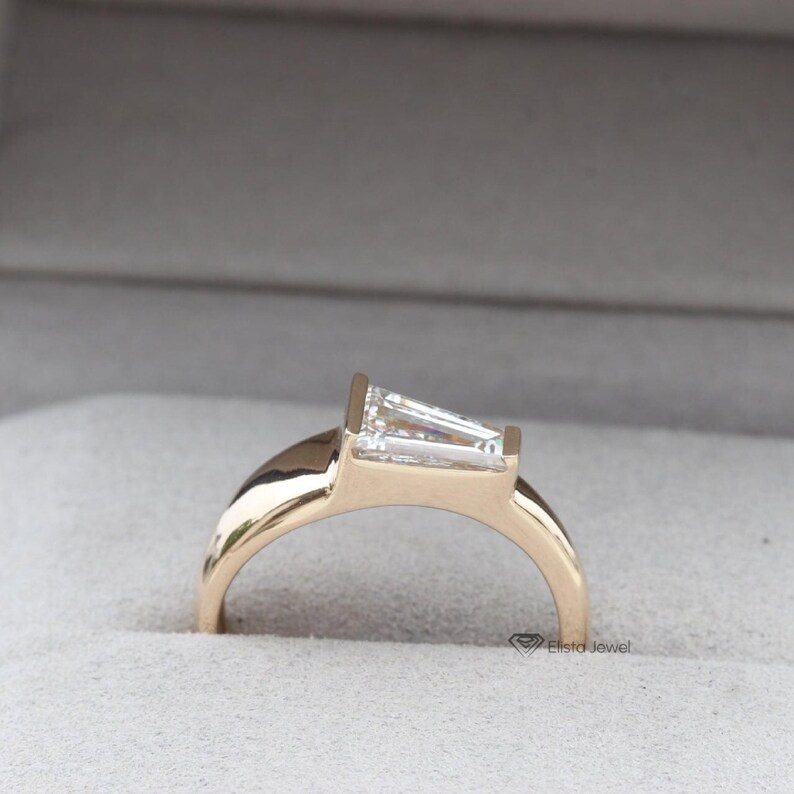 1.10CT Lab Created Tapered Baguette Solitaire 18K Gold Engagement Ring