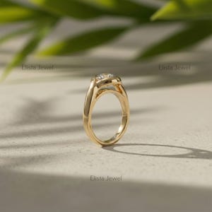 Emerald Diamond Ring Lab-Grown Cut, 18K Yellow Gold Bypass Solitaire