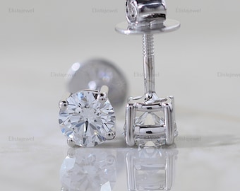 1.50 CTW Round Lab Grown Diamond Stud Earrings, 14K White Gold