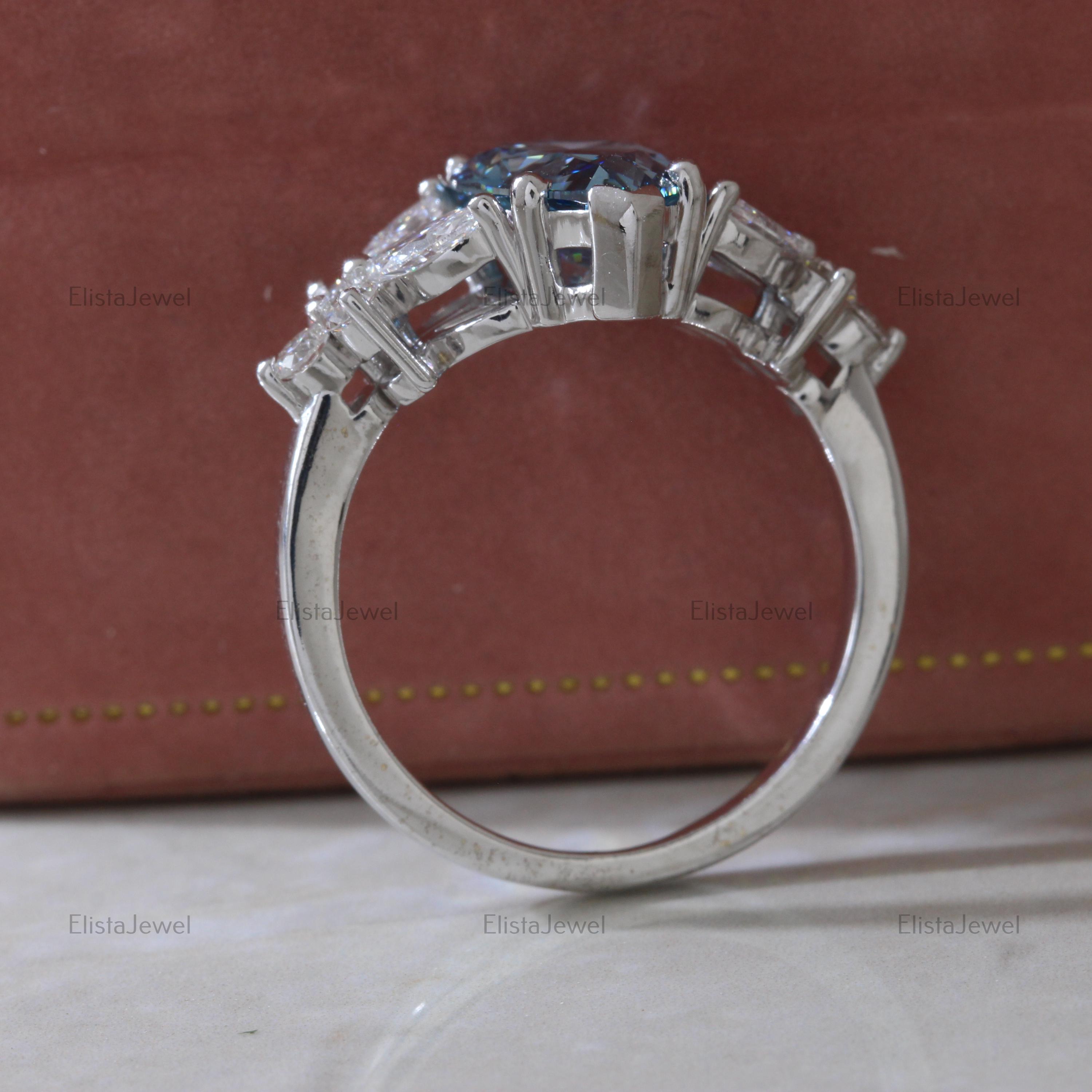 2.73ct Fancy Vivid Blue Pear Lab Diamond Engagement Ring: 10K