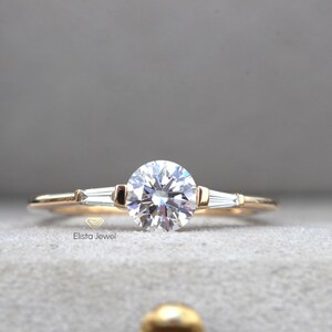 0.80CT Round Lab Grown Diamond Engagement Ring, Three Stone Engagement Ring 14k White Gold, IGI Certified CVD Diamond Wedding Ring