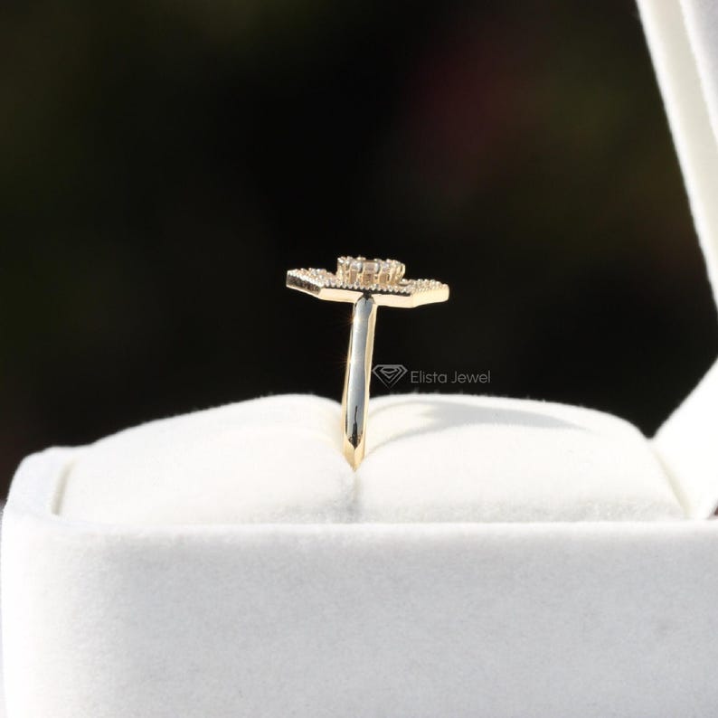 Emerald Cut Diamond Ballerina Ring: Gold Mosaic Engagement Ring