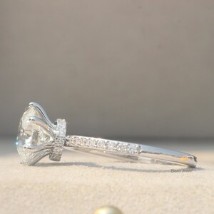 2.45CT Round Lab Diamond Engagement Ring: 18k White Gold Pave Collar Halo