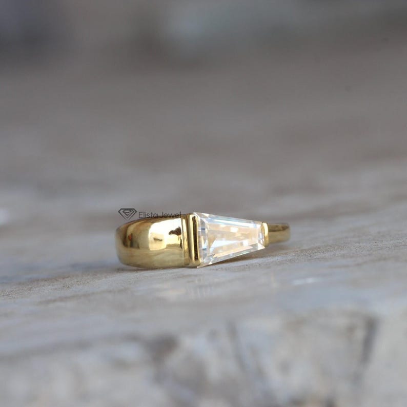 1.10CT Lab Created Tapered Baguette Solitaire 18K Gold Engagement Ring