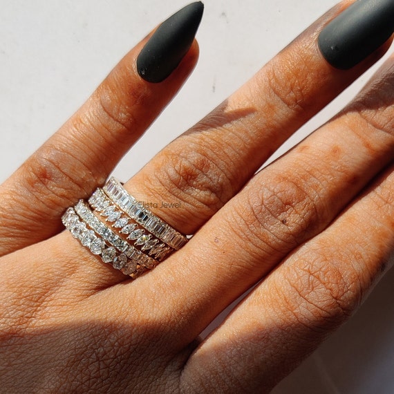 0.20ct Lab Grown Diamond Eternity Band | 925 Silver & 10K/14K Gold | Stackable Promise Ring Size 7