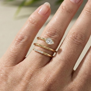 Pear Lab Grown Diamond Snake Ring in 14K solid Gold