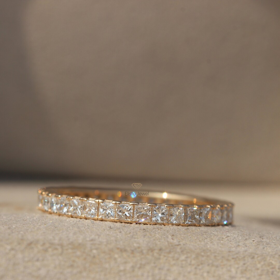 Princess Cut Lab Grown Diamond Eternity Band, 14K Yellow Gold Wedding ...