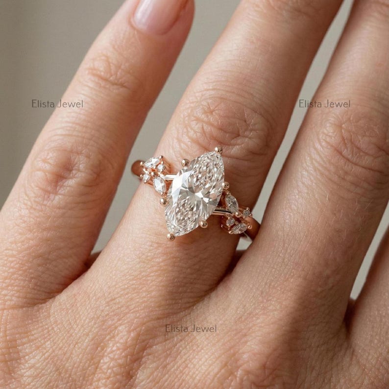 Marquise Lab Grown Diamond Split Shank Engagement Ring, 14K Rose Gold, IGI Certified