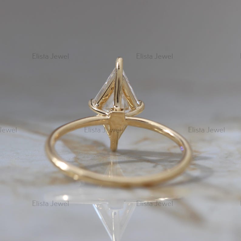 Kite Cut Lab Diamond Engagement Ring: 10K Yellow Gold Solitaire
