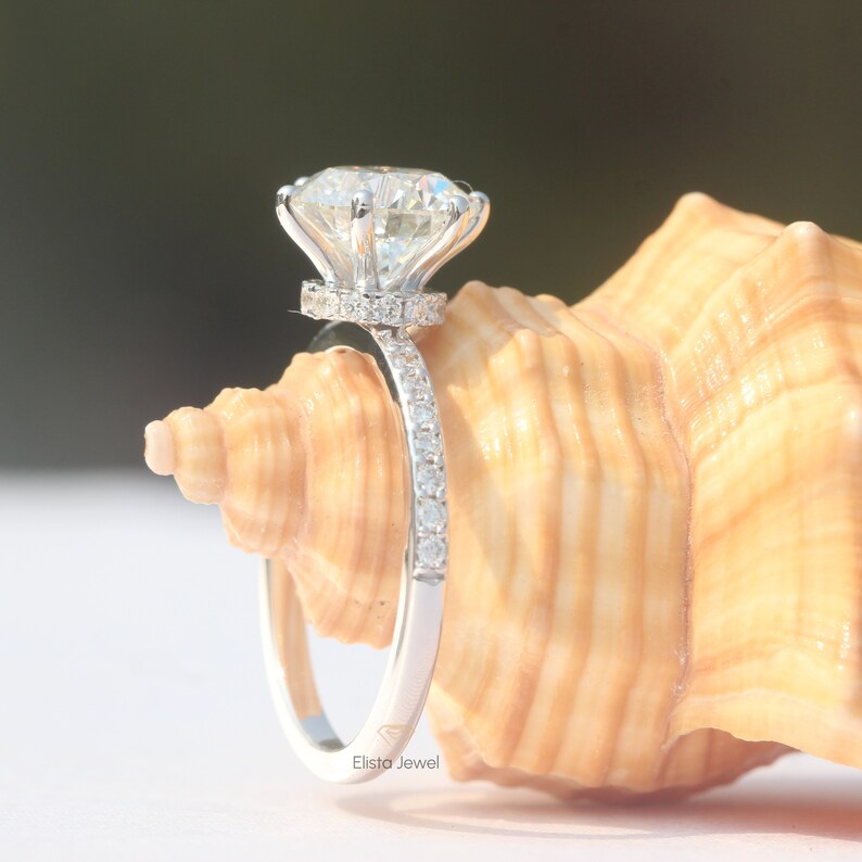 2.45CT Round Lab Diamond Engagement Ring: 18k White Gold Pave Collar Halo