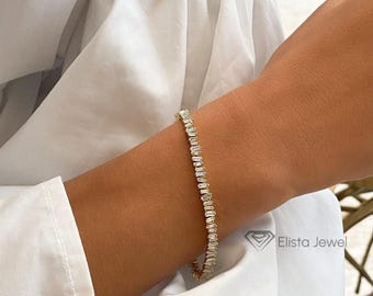 Tennisarmband met baguettediamanten, massief 14-karaats goud, jubileumcadeau