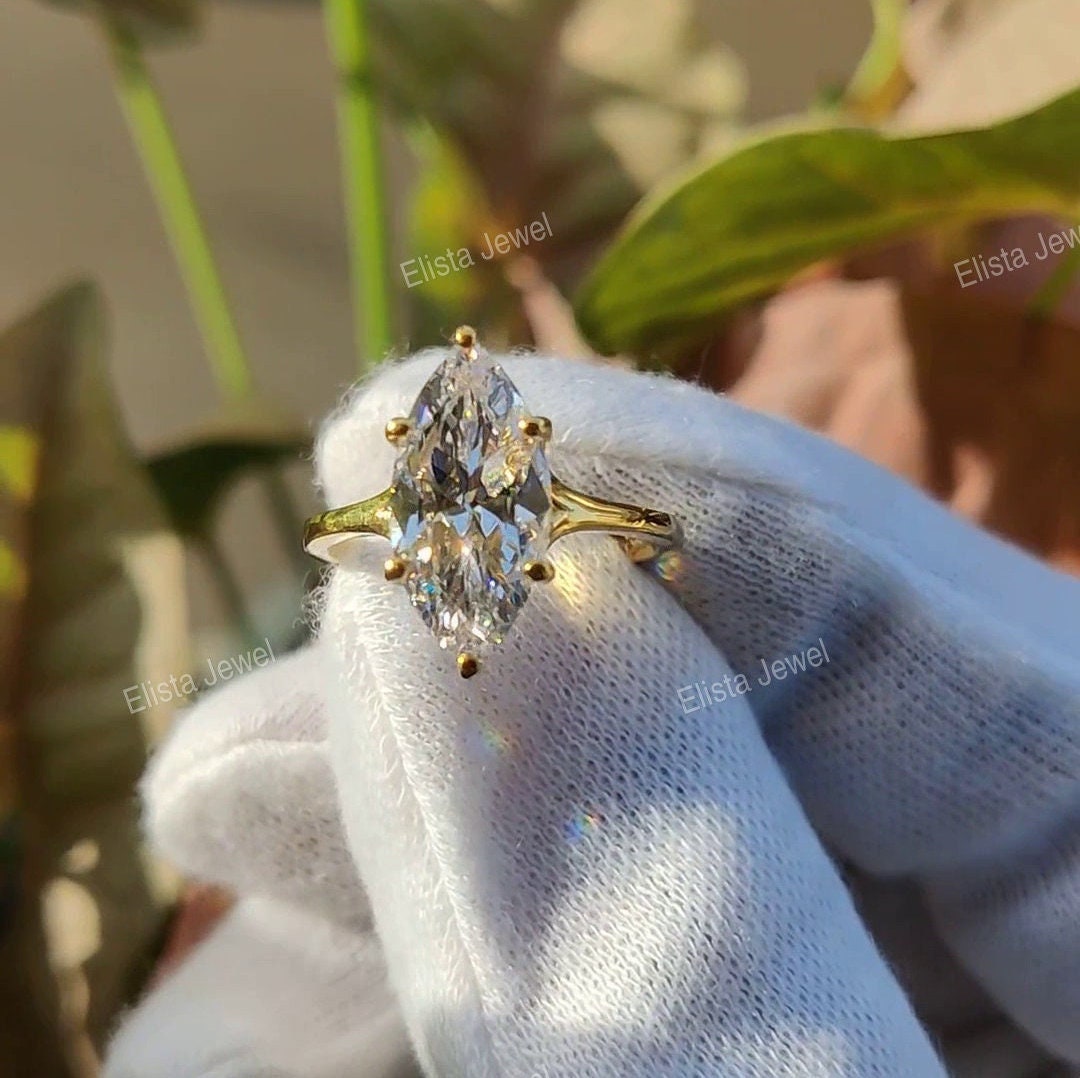 Marquise Lab Grown Diamond Solitaire Ring - Platinum Wedding Ring - Etsy