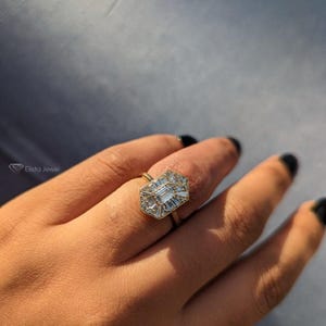 Emerald Cut Diamond Ballerina Ring: Gold Mosaic Engagement Ring