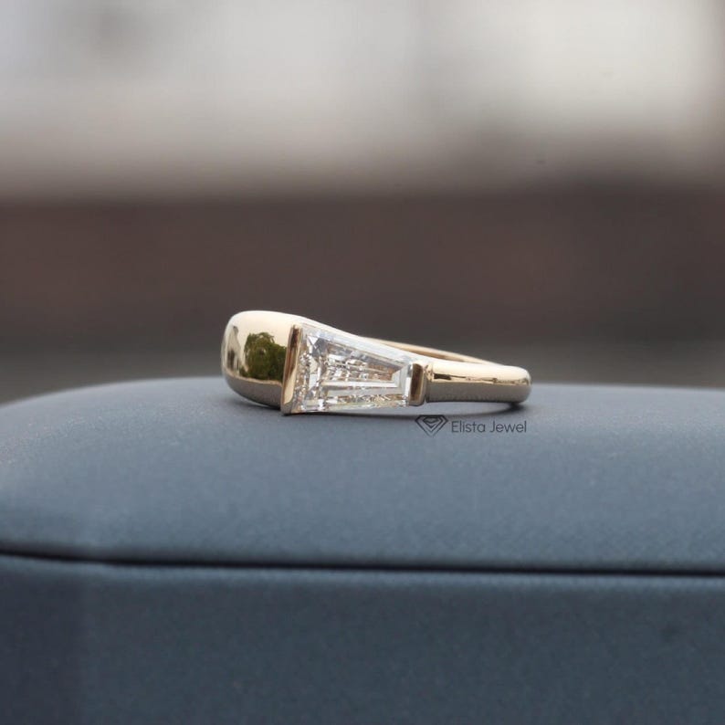 1.10CT Lab Created Tapered Baguette Solitaire 18K Gold Engagement Ring