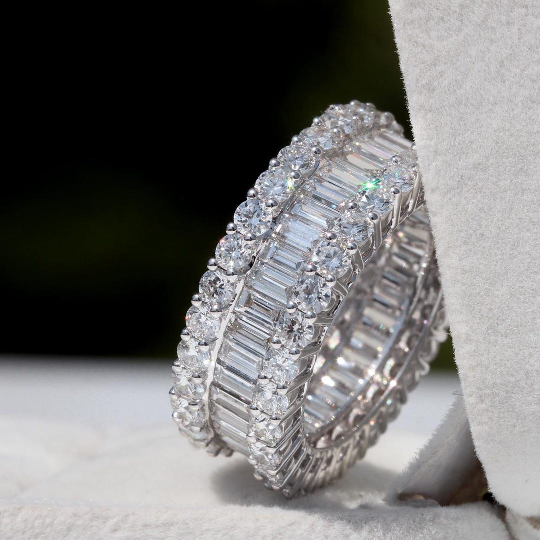 Baguette and Round Cut Lab Grown Diamond Eternity Band, 14K White Gold ...