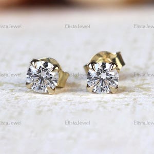 Lab Grown Diamond Stud Earrings: 1.02CT Round Cut, 14K Yellow Gold