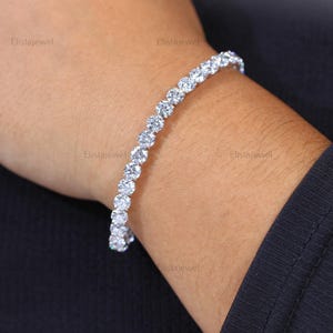 Round Cut Lab Grown Diamond Tennis Bracelet, 14K Solid White Gold Luxury Bracelet, Wedding Gift Bracelet, CVD Diamond Bracelet For Women