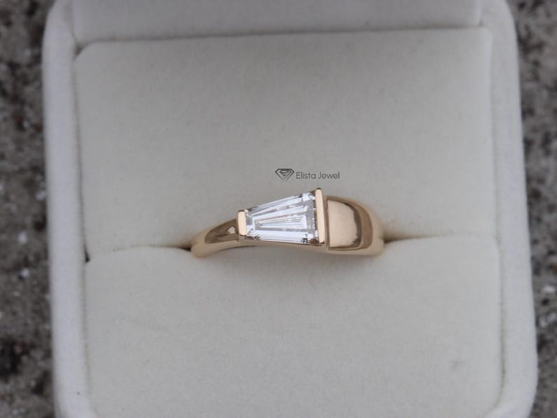 1.10CT Lab Created Tapered Baguette Solitaire 18K Gold Engagement Ring