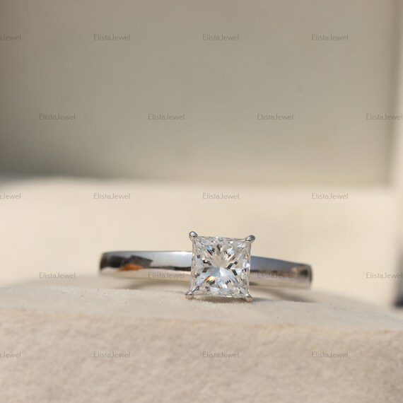 1.00 CT Princess Cut Lab Grown Diamond Solitaire Ring, 14K