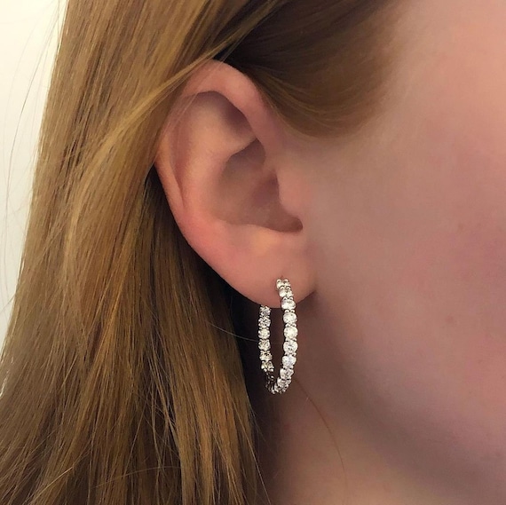 Round Cut Lab Grown Diamond Hoop Earrings 10K Solid Yellow Gold Earrings CVD Diamond Earrings Women Gift Earrings Wedding Gift Etsy UK