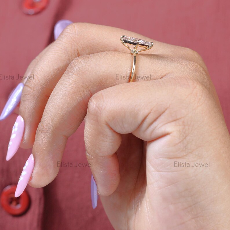 Kite Cut Lab Diamond Engagement Ring: 10K Yellow Gold Solitaire