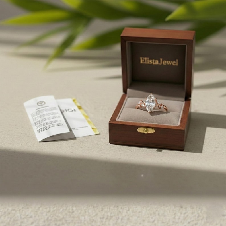Marquise Lab Grown Diamond Split Shank Engagement Ring, 14K Rose Gold, IGI Certified