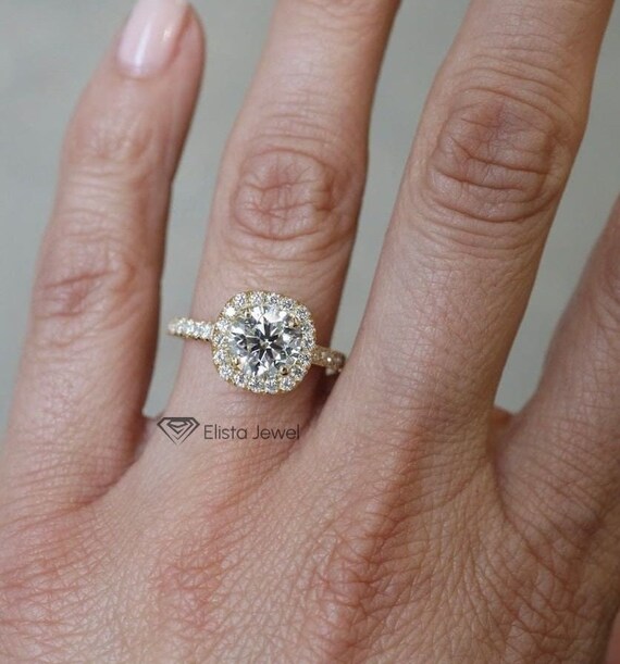 2CT Round Cut Lab Grown Diamond Halo Engagement Ring Made in 18K