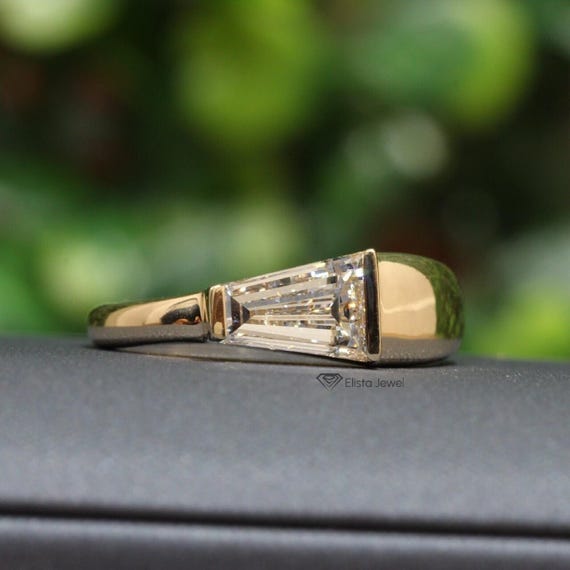 CVD Diamond Ring 1.10CT Tapered Baguette Solitaire 18K Gold Engagement Ring