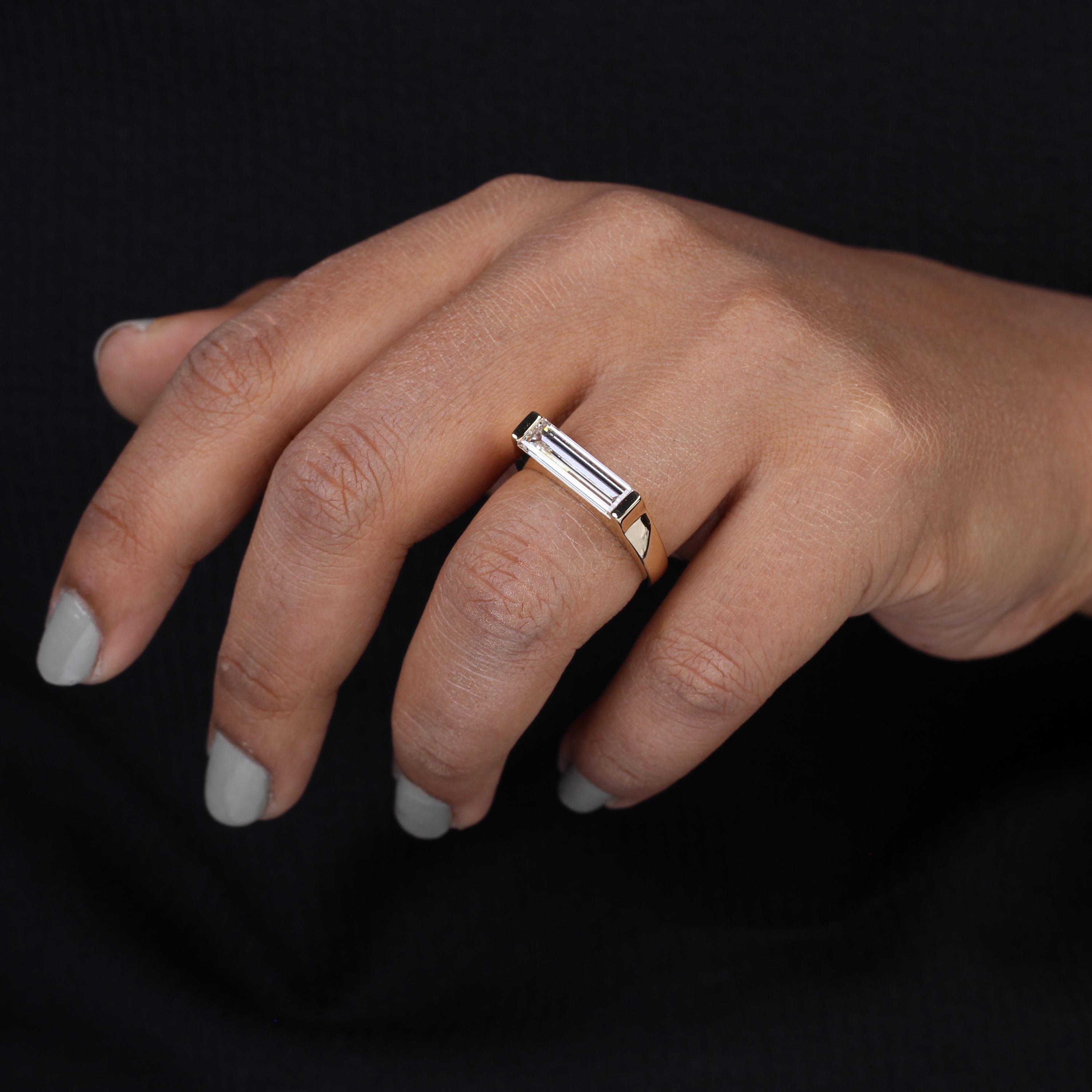 2CT Baguette Lab Grown Diamond Ring, 14K Yellow Gold Wedding Ring - Etsy