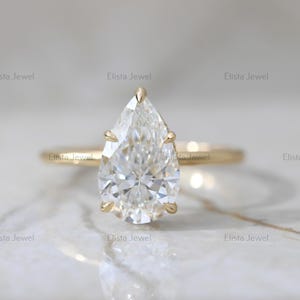 3.30 CT Pear Cut Lab Grown Diamond Hidden Halo Engagement Ring, 14K Solid Yellow Gold CVD Diamond Ring, Jewelry Ring For Women, Promise Ring