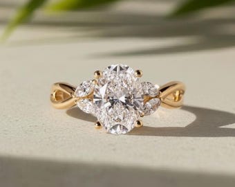 Oval Diamond Ring 2CT G/VS1 Lab-Grown Three-Stone Infinity Gold Engagement For Women